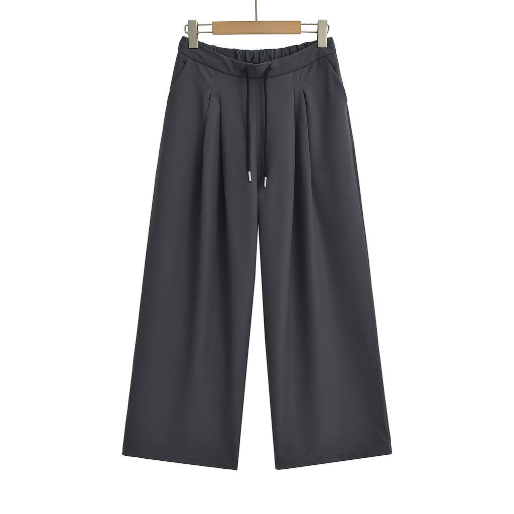 Grey suit pants with drawstring casual pants