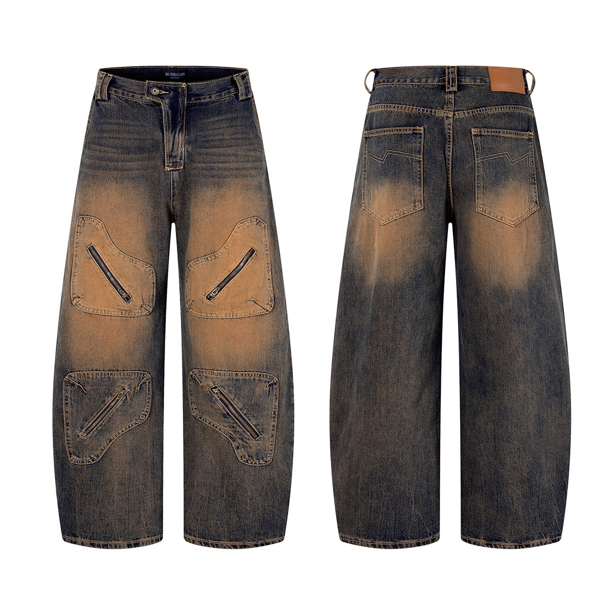 Rust washed denim jeans workwear wide leg pants