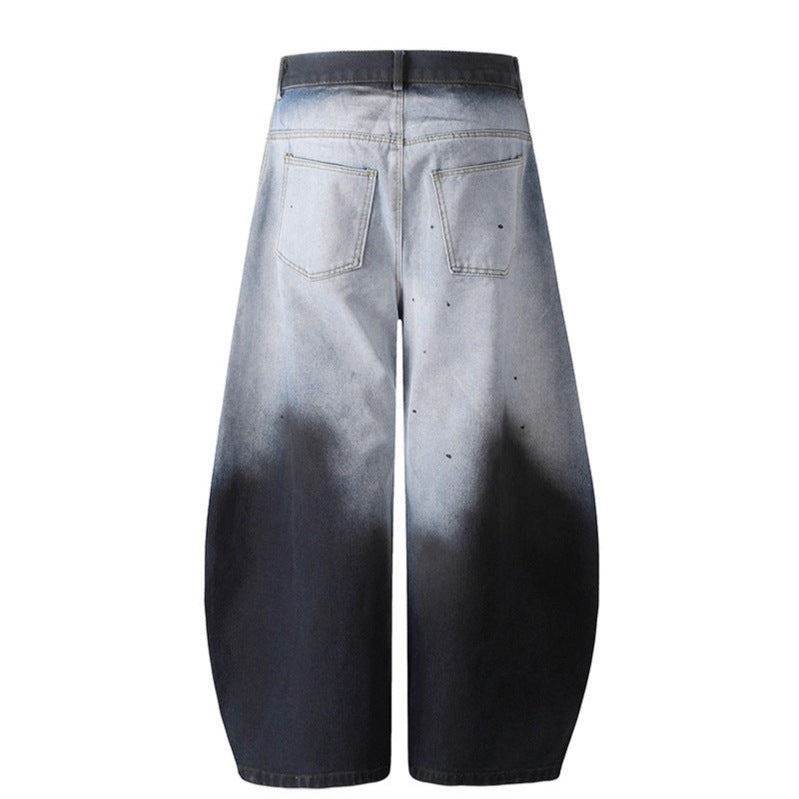Gradient splashed ink curved knife jeans