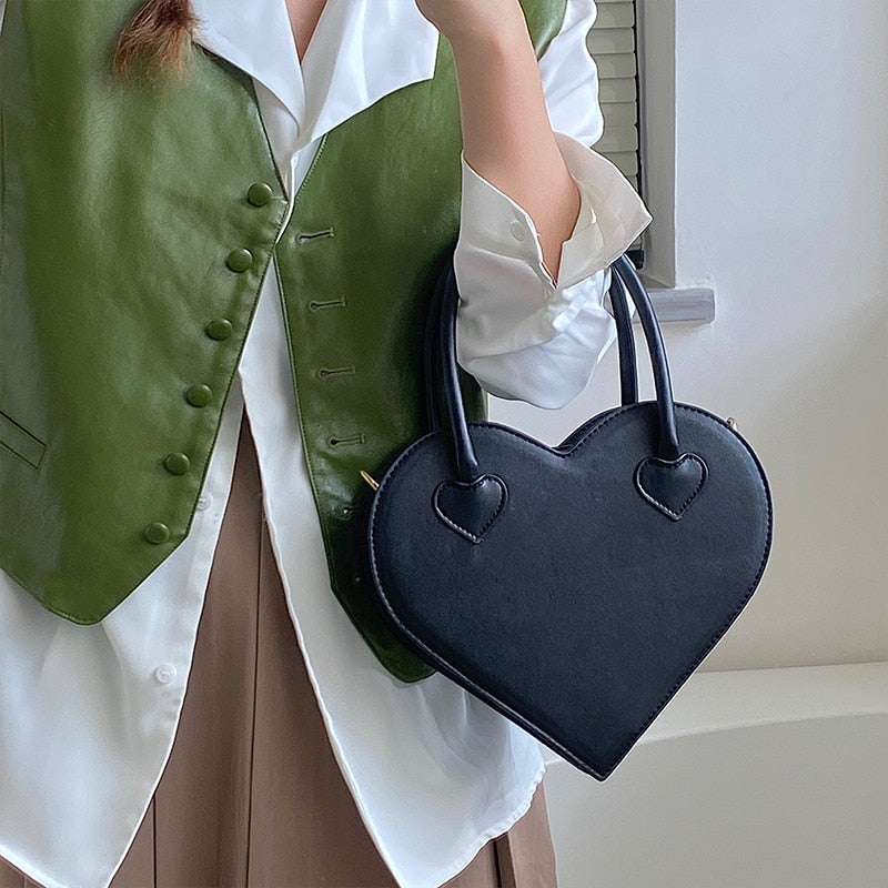 Fashion Design Women's Shoulder Bag Vintage Cool Girls Love Heart Handbags Retro Female Black Small Tote Purse Messenger Bags