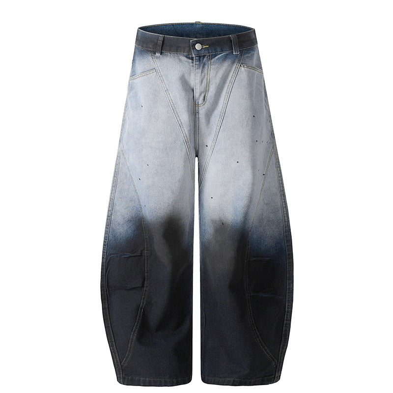 Gradient splashed ink curved knife jeans