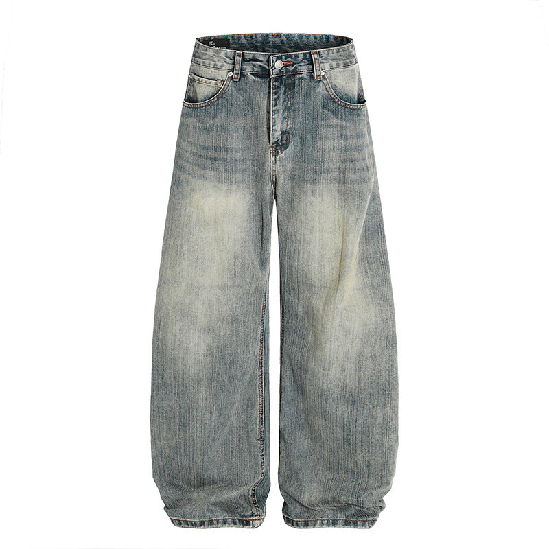 Used washed bamboo striped jeans