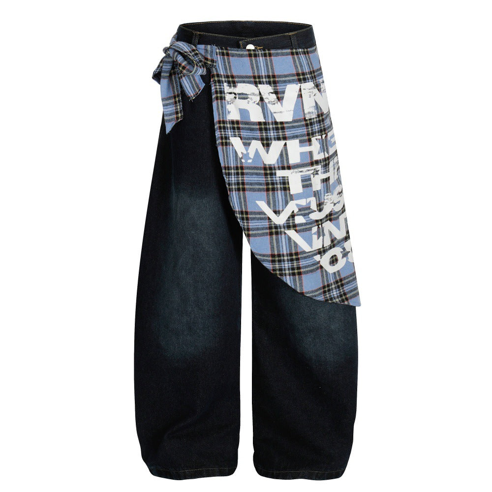 Plaid square towel curved knife jeans