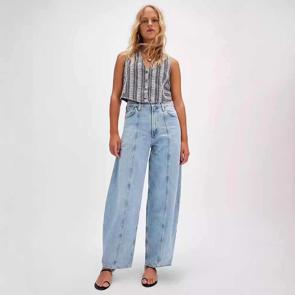 Loose wide leg pants washed denim jeans for women