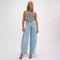 Loose wide leg pants washed denim jeans for women