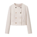 Double-Breasted Long Sleeve Notch Lapel Short Cut Suit Jacket with Chain Belt and Ankle Pants