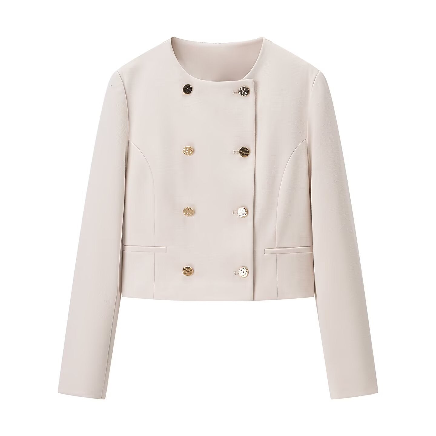 Double-Breasted Long Sleeve Notch Lapel Short Cut Suit Jacket with Chain Belt and Ankle Pants