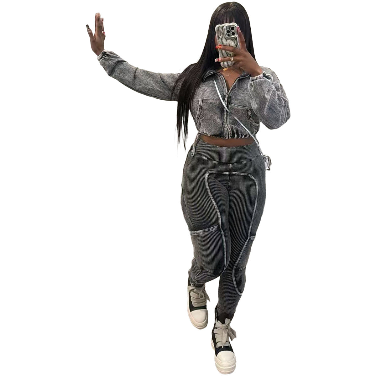 Casual Fashion Washed Tie-Dye Patchwork Set for Women