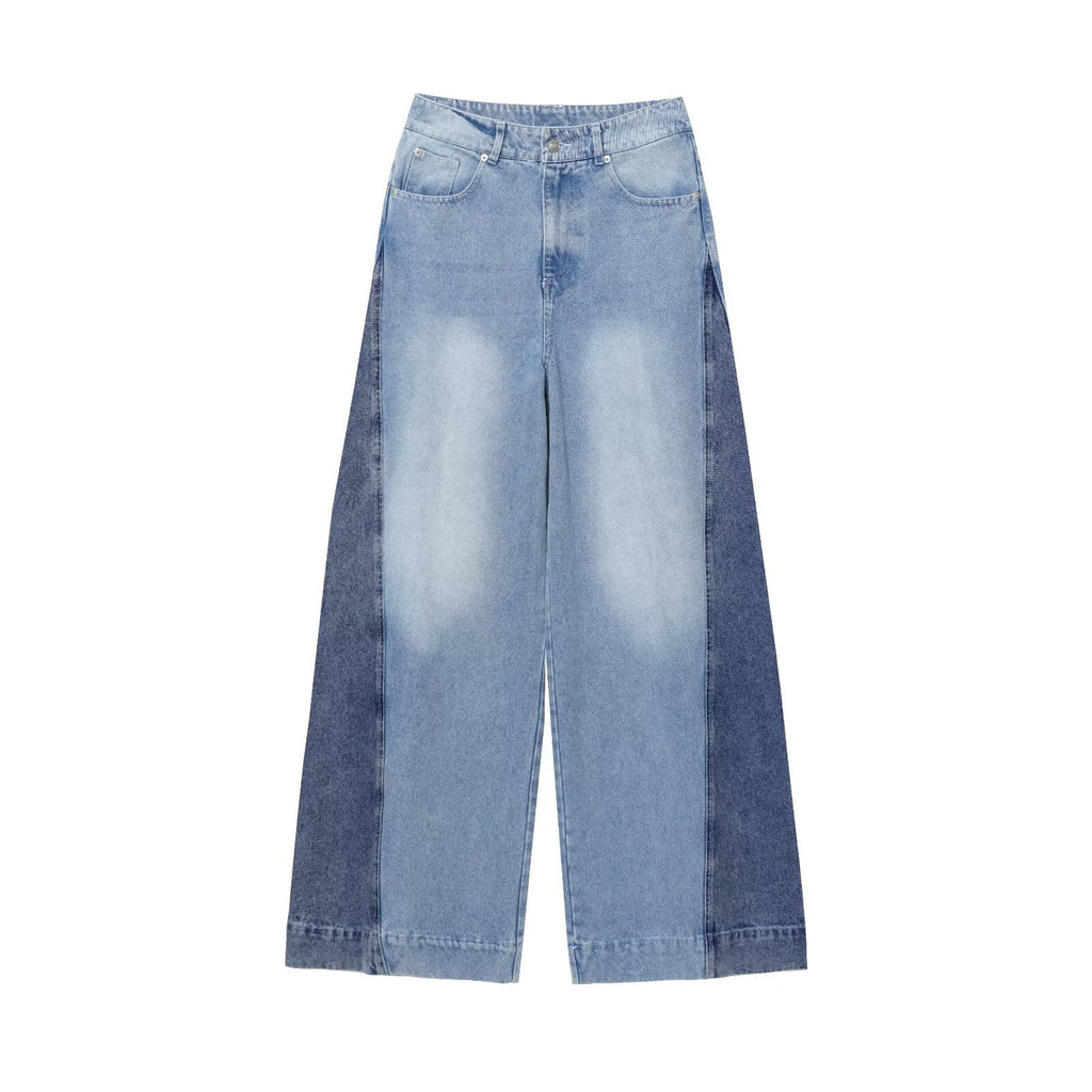 Women's Fashion Splicing Design High Retro Wide Leg Jeans