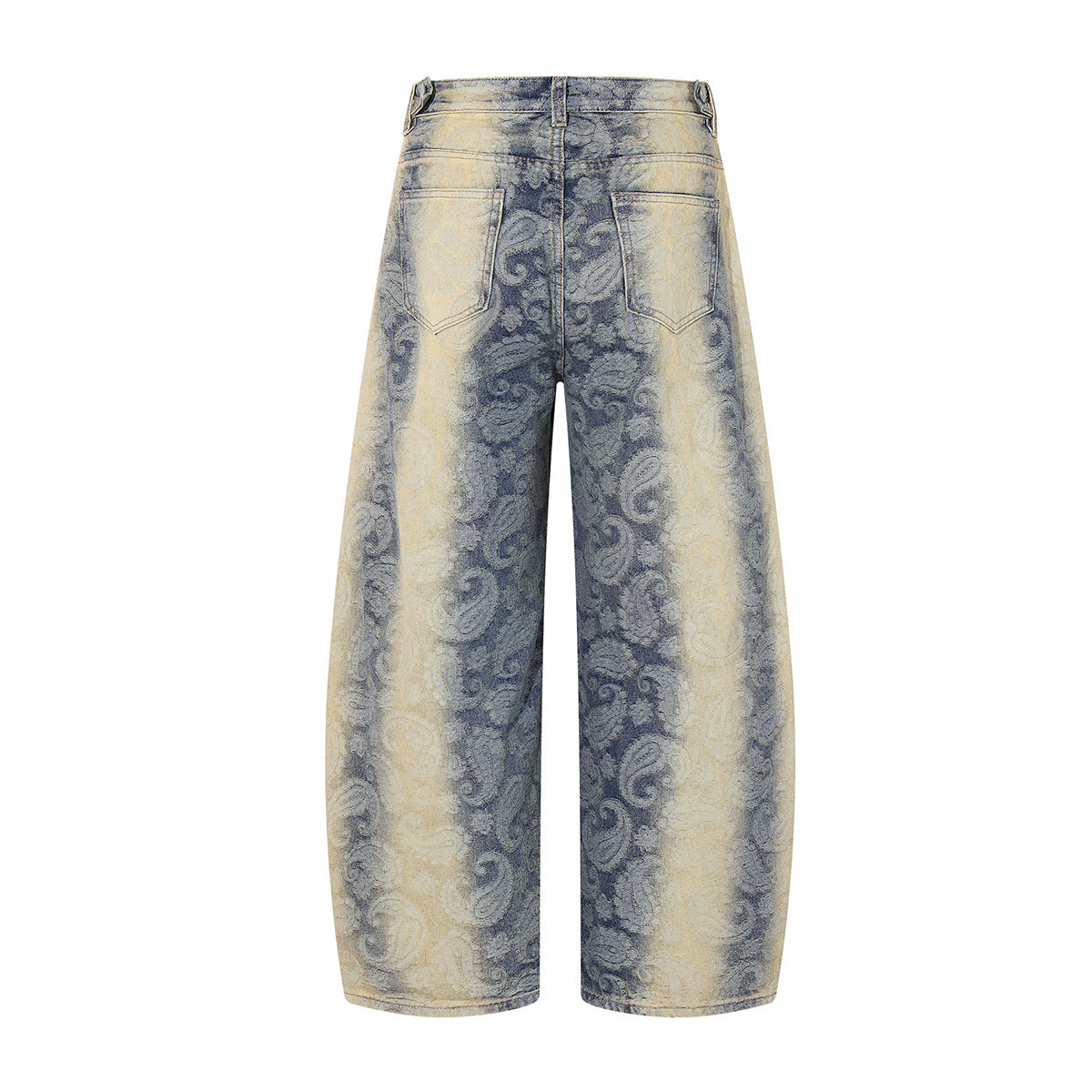 Jacquard gradient washed denim jeans with curved edges and wide legs