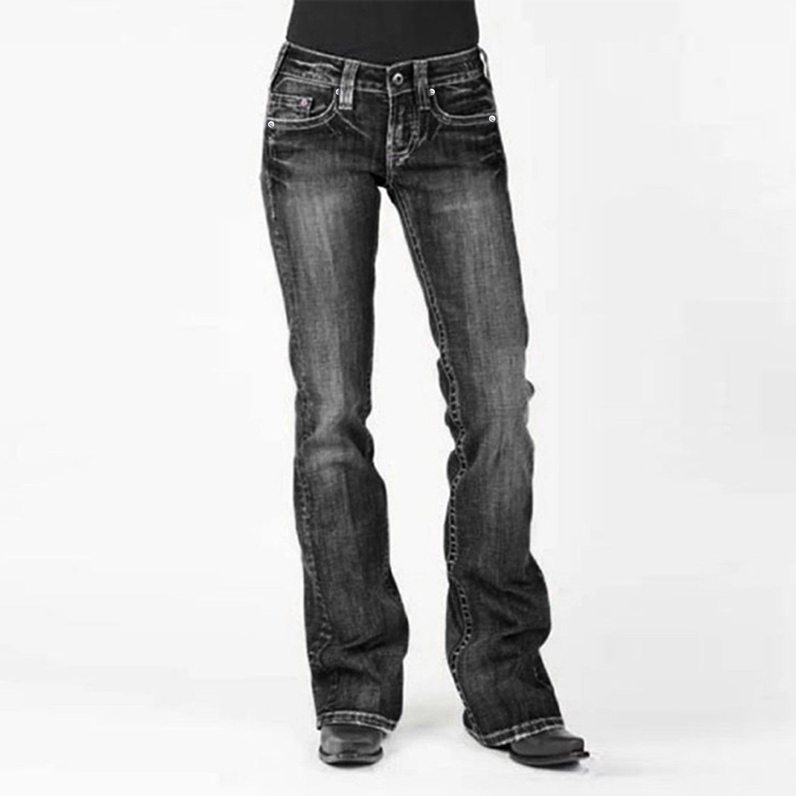 Mid waist flared slim fit elastic jeans for women