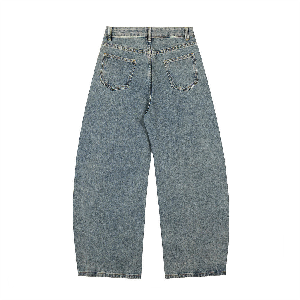 Graffiti printed curved knife jeans