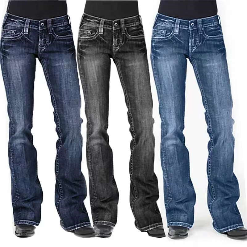 Mid waist flared slim fit elastic jeans for women