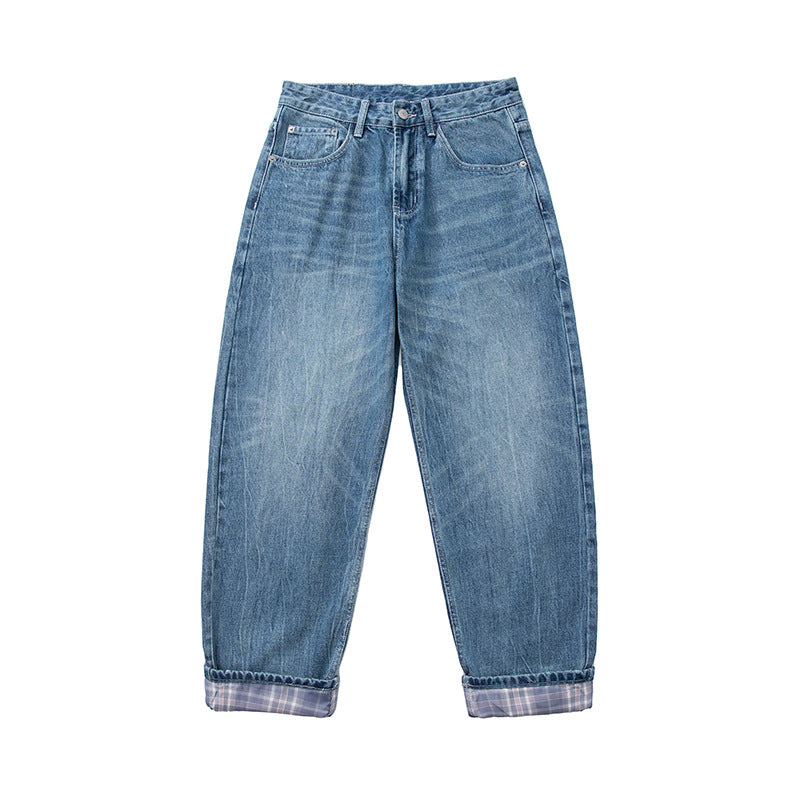 Color-block Patchwork Hem Washed Casual Jeans