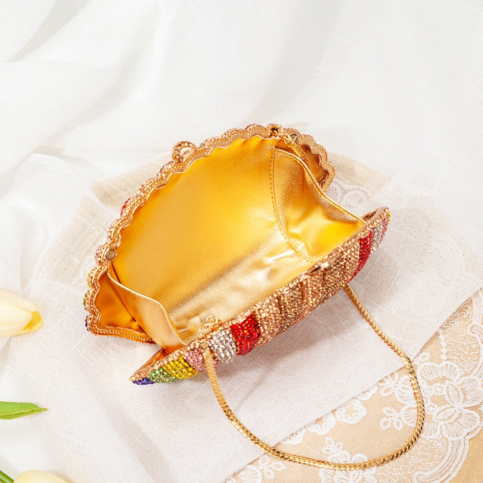 Women Rainbow Shell Diamond Evening Clutch Bags For Wedding Party Panelled Rhinestone Purse Ladies Chic Money Bag High Quality
