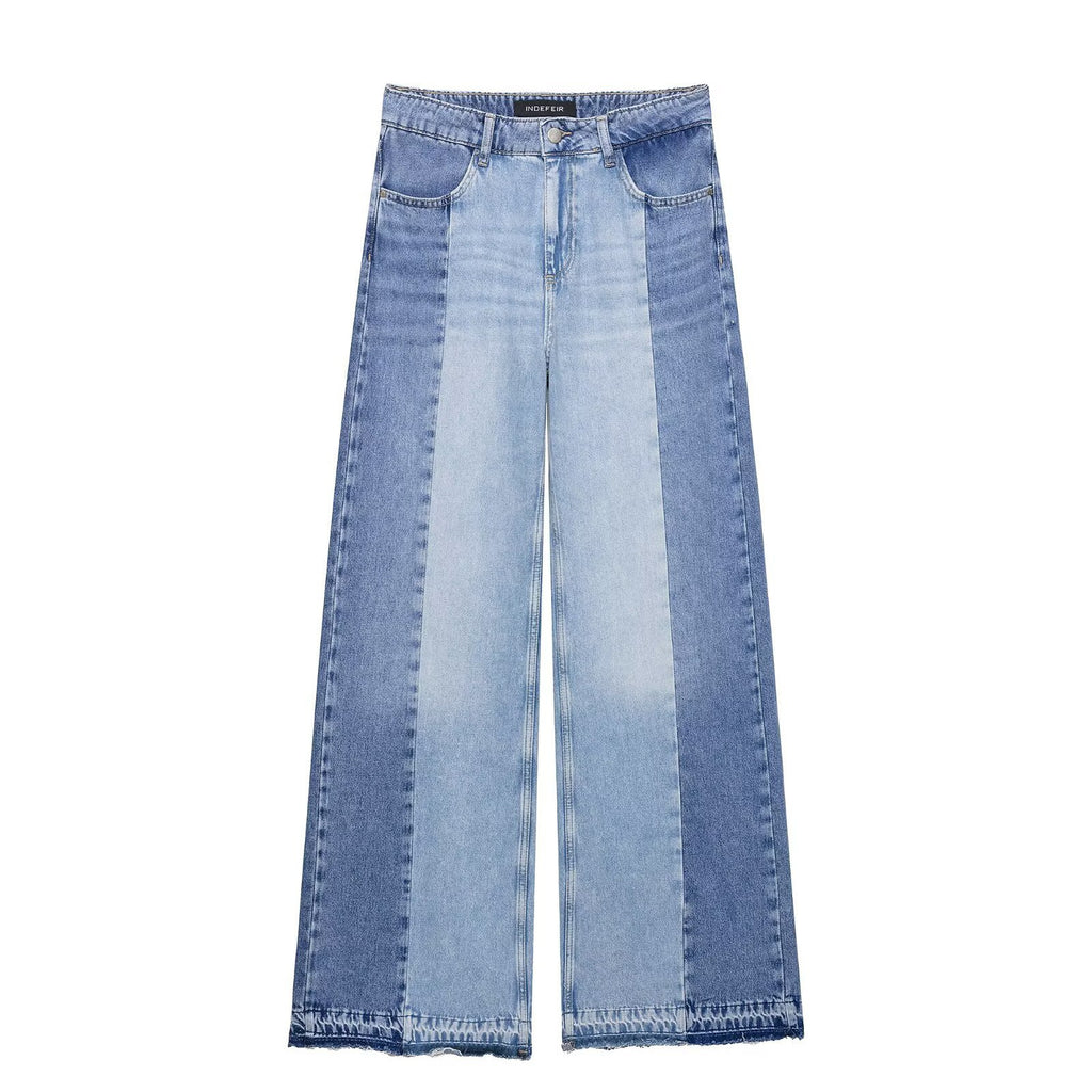 Splicing high waist wide leg jeans
