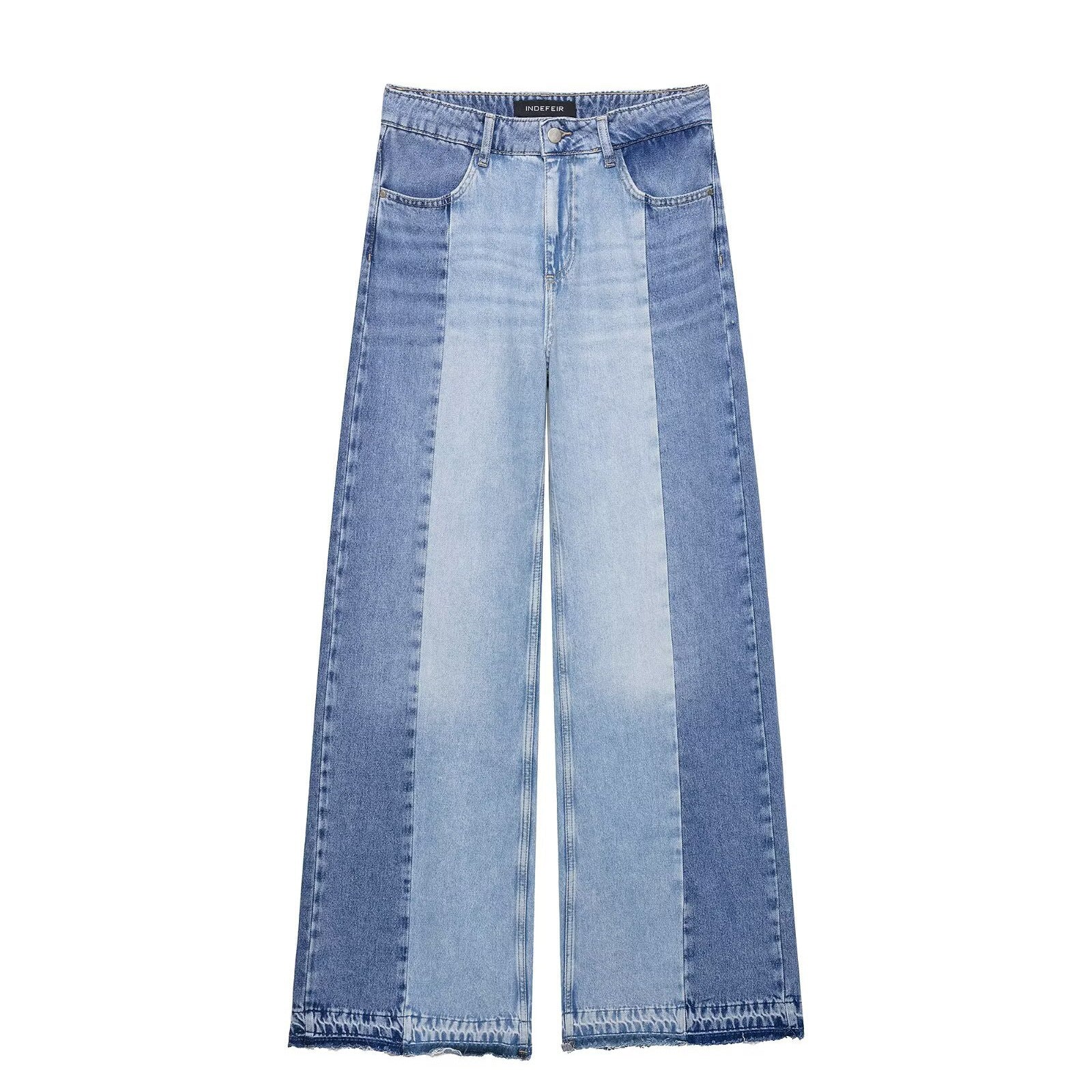 Splicing high waist wide leg jeans