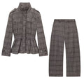 Grid patterned lotus leaf hem jacket+balloon version pants