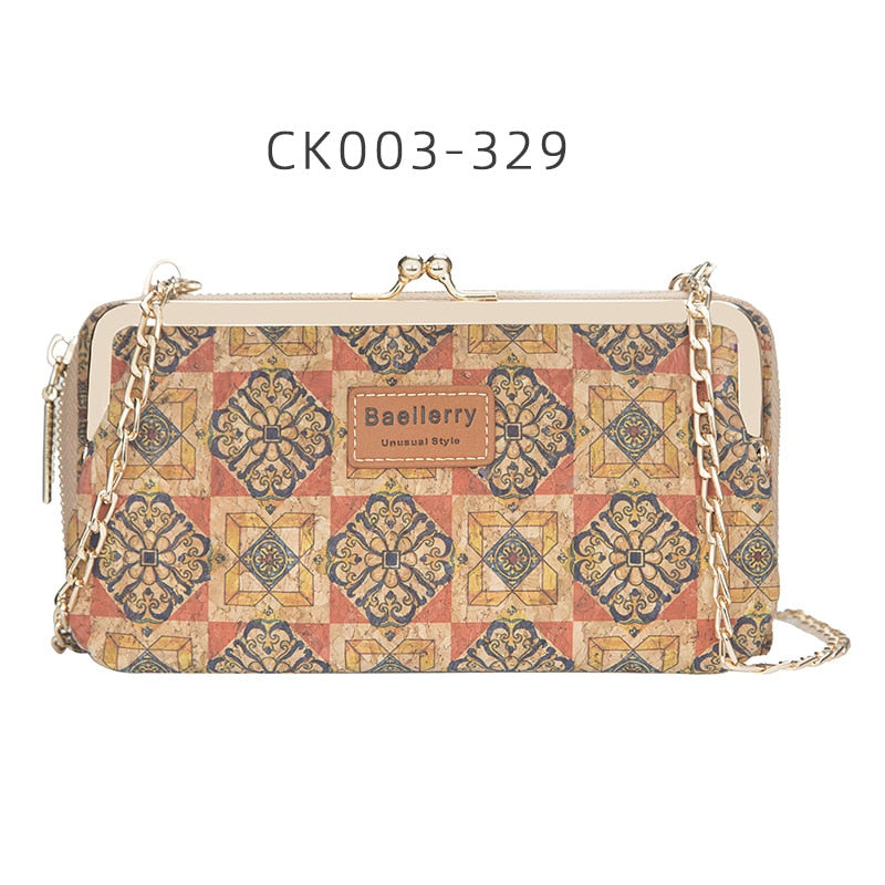 Fashion New Women Wallets Wood Grain Chain Long High Quality Phone Holder Classic Female Purse Zipper Wallet For Women
