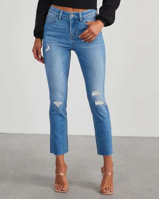 High waisted elastic slim fit jeans for women