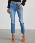 High waisted elastic slim fit jeans for women