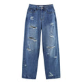 Versatile hole decoration wide leg jeans for women