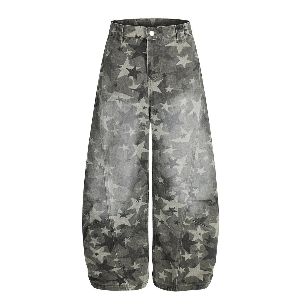 Vintage distressed washed star camouflage jeans