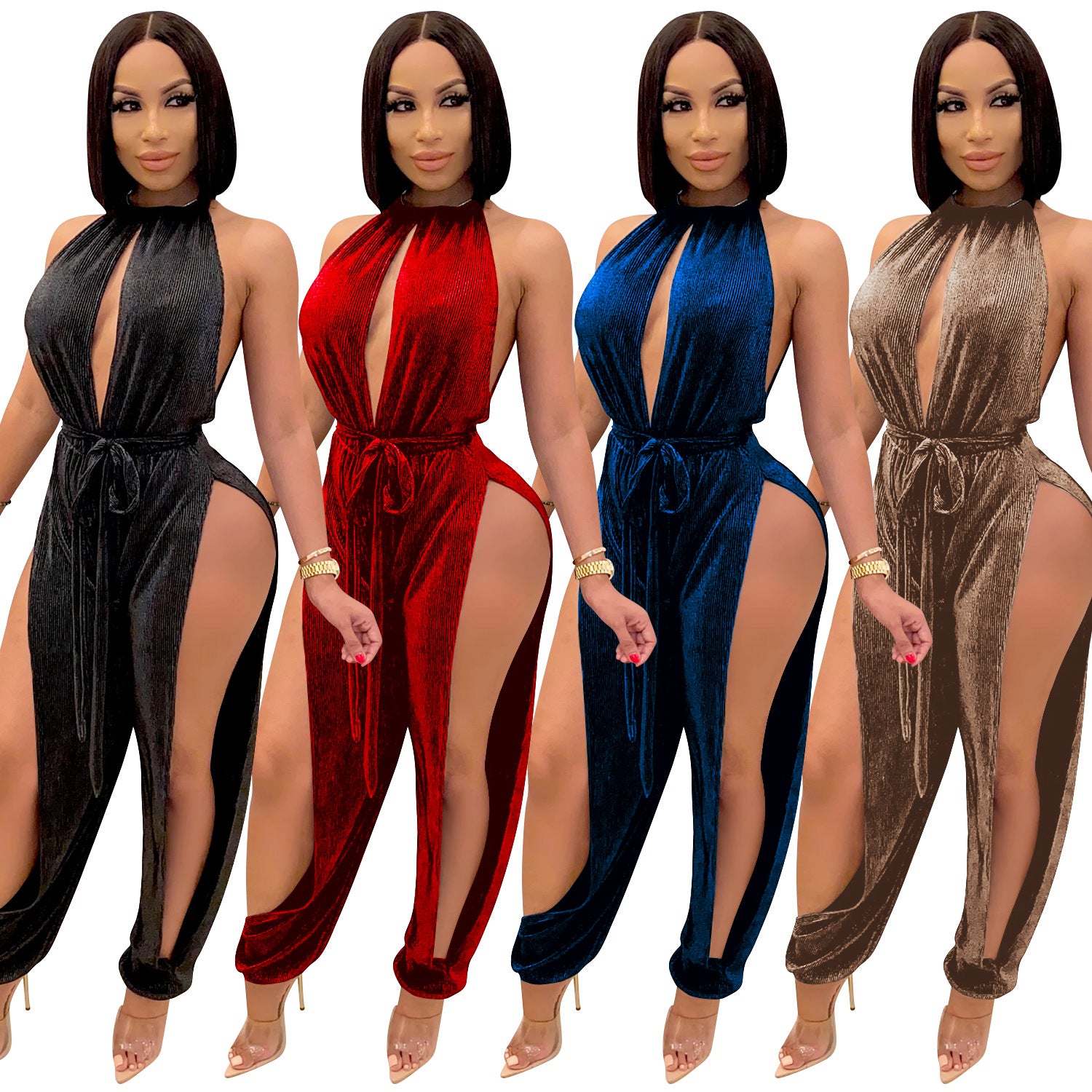 FashionStyle Sexy Strappy Elastic Split Women's Jumpsuit