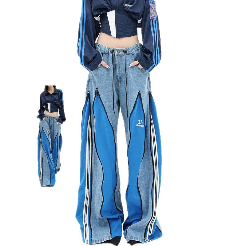Drawstring zipper wide leg pants, floor pants