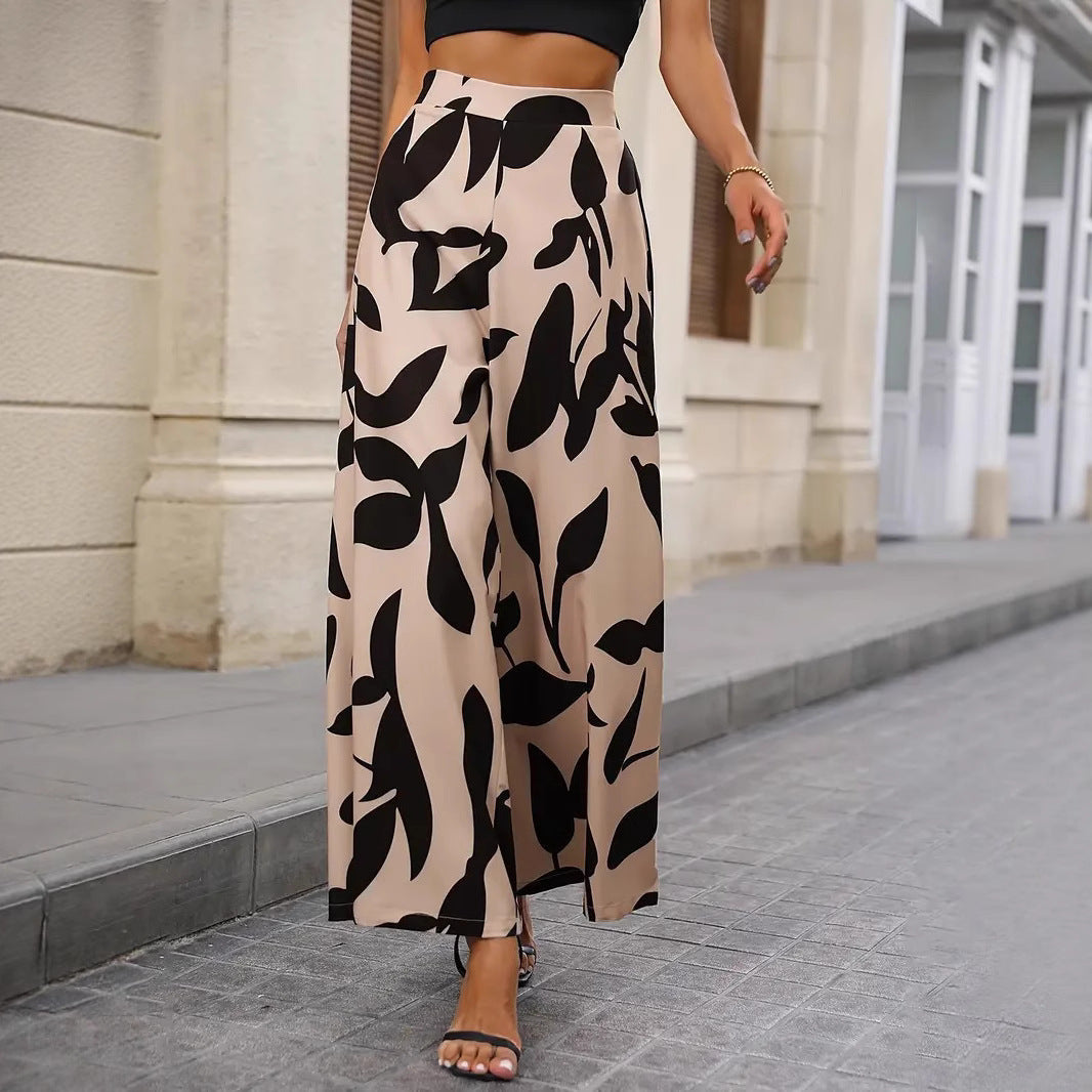 Leaf printed casual pants