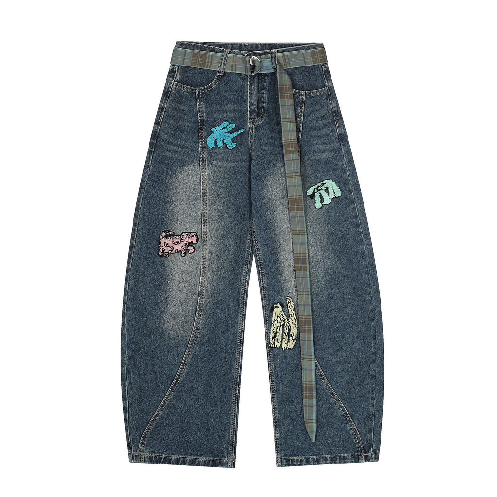 Women's Jeans with Belt Decoration Mid-Waist Casual Pants Wholesale