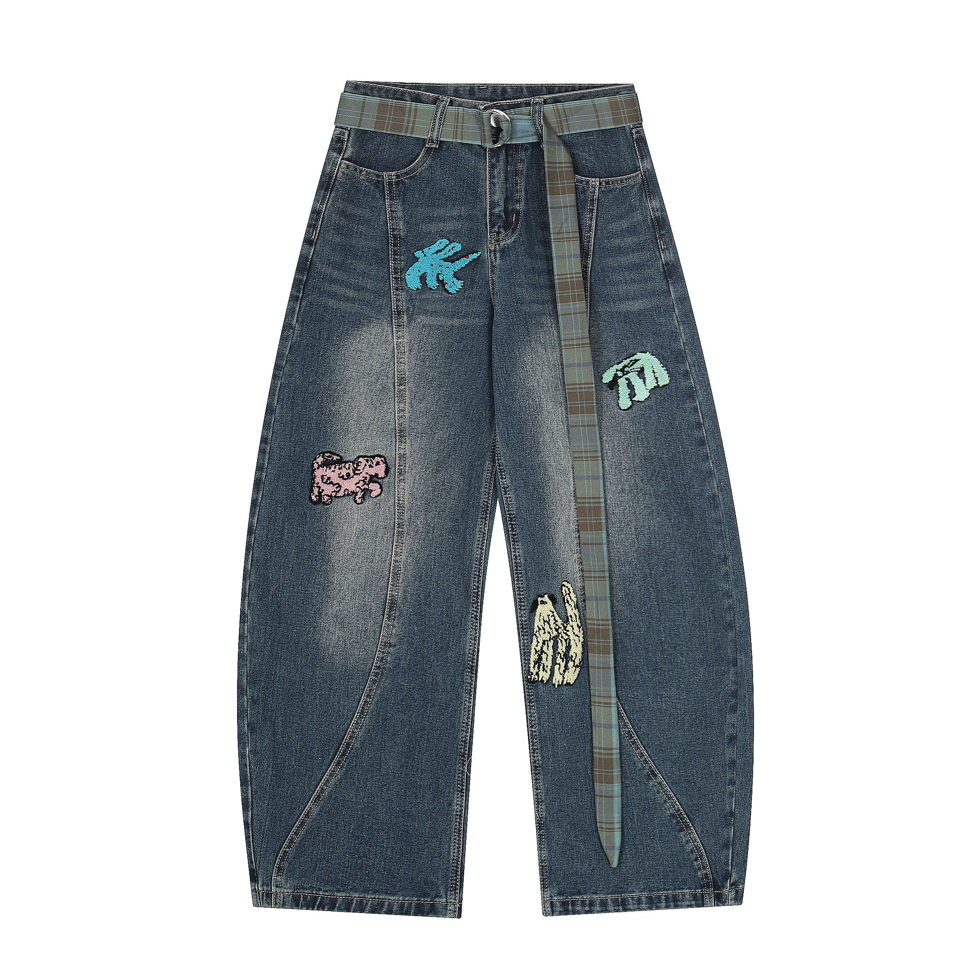 Women's Jeans with Belt Decoration Mid-Waist Casual Pants Wholesale