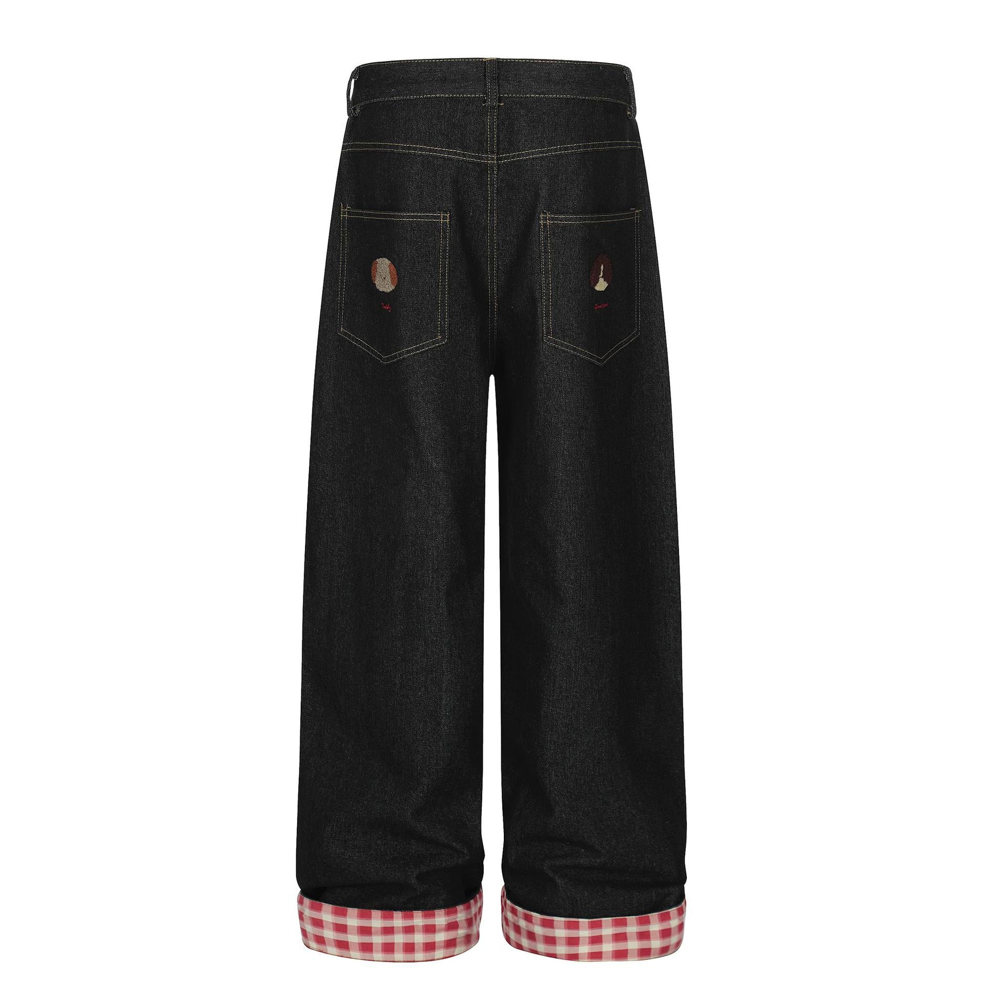 Washed vintage puppy embroidered lazy jeans