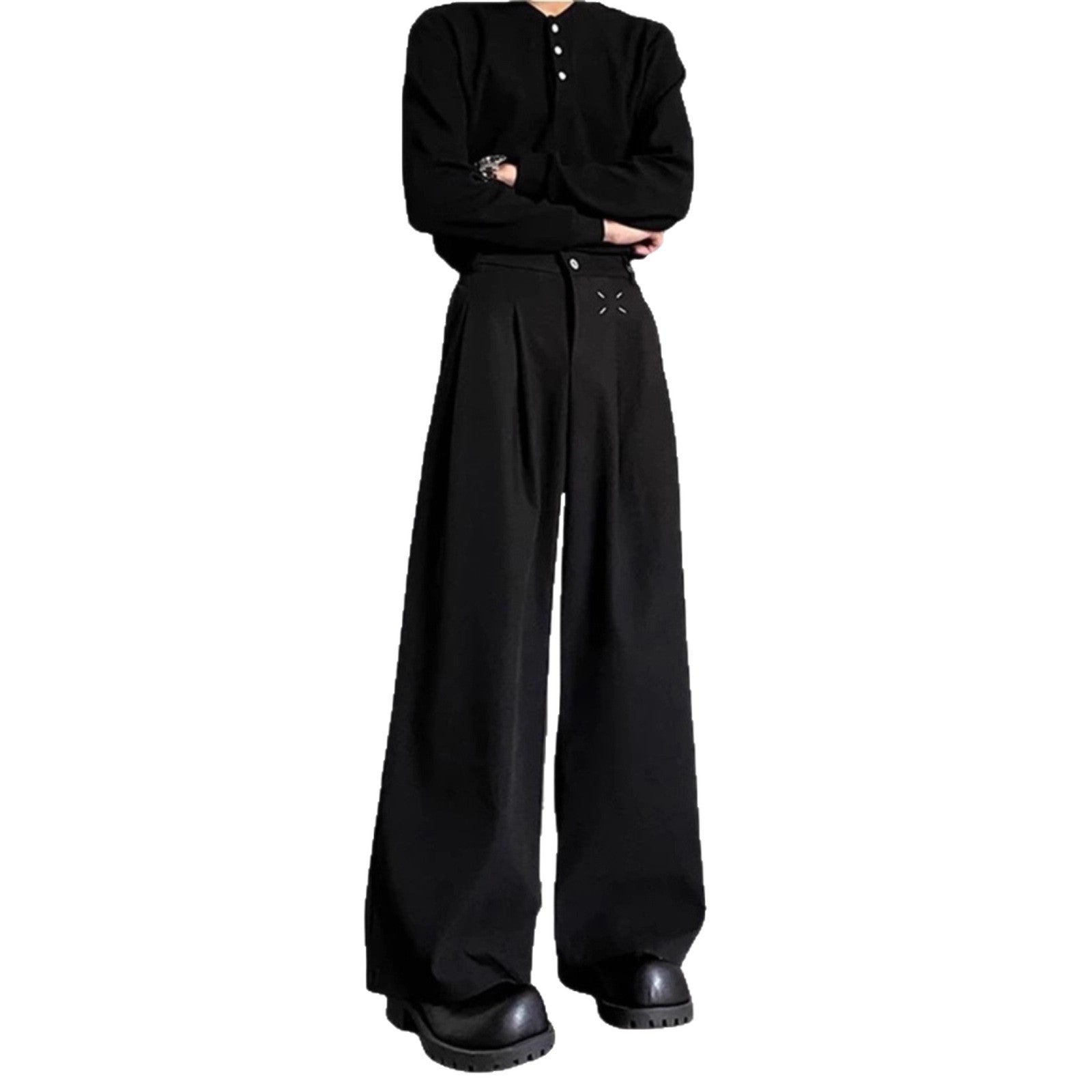 Fleece-Lined Thickened Men's Dress Pants Winter New Style High-End Drape Wide-Leg Cleanfit Straight Leg Floor-Length Trousers