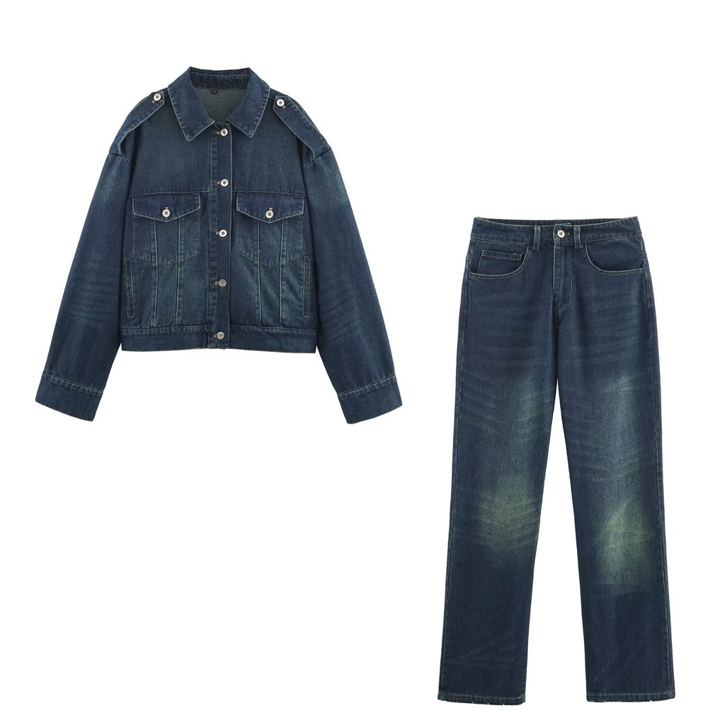 Style Solid Color Long Sleeve Button Lapel Collar Regular Fit Denim Jacket