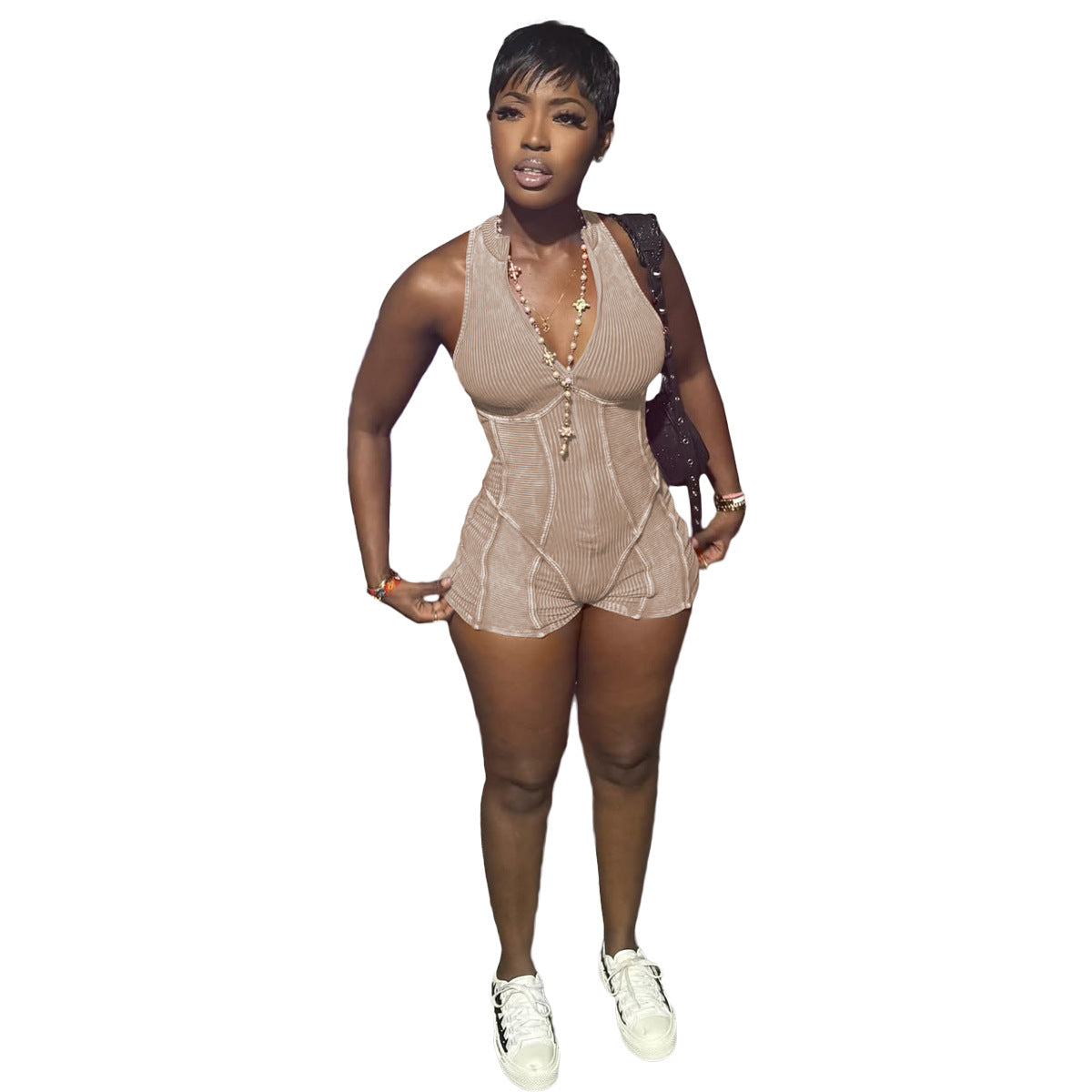 Sexy Fashion Casual Ripped Washed Zipper Jumpsuit for Women