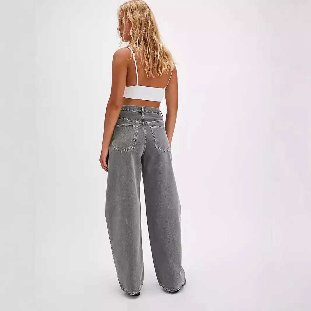 Loose wide leg pants washed denim jeans for women