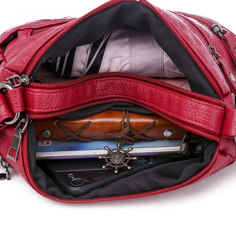 Large capacity shoulder messenger bag ladies backpack middle-aged soft leather mother bag