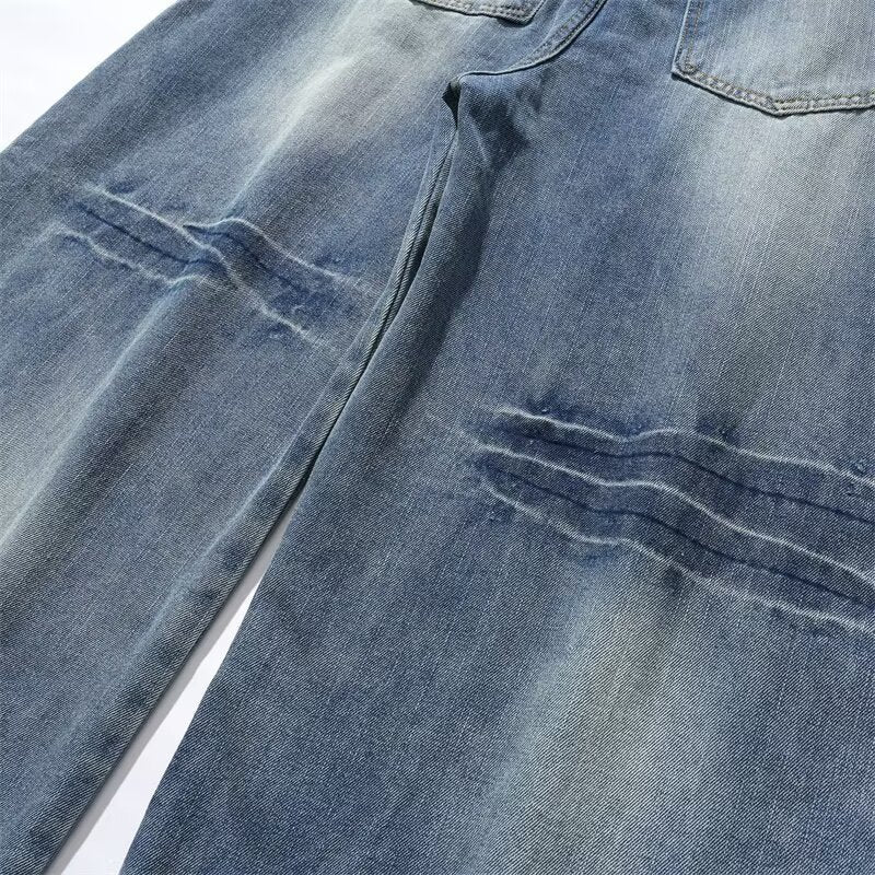 Retro washed bamboo knot deconstructive curved knife jeans