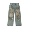 Splashed ink ripped jeans washed loose pants