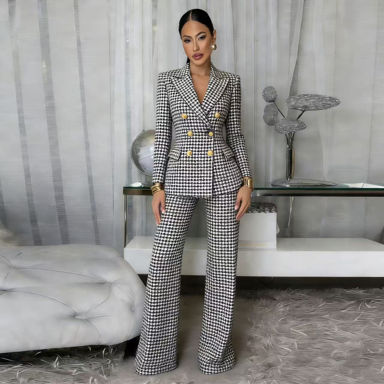 Fashionable  Style Plaid Blazer Jacket