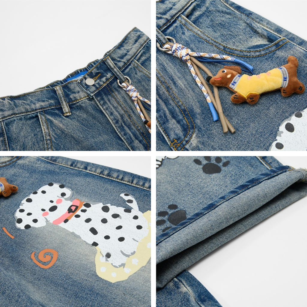 Print Flare Jeans Couple Loose Wide Leg Casual Slimming Pants