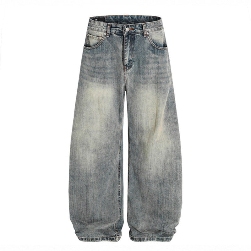 Used washed bamboo striped jeans