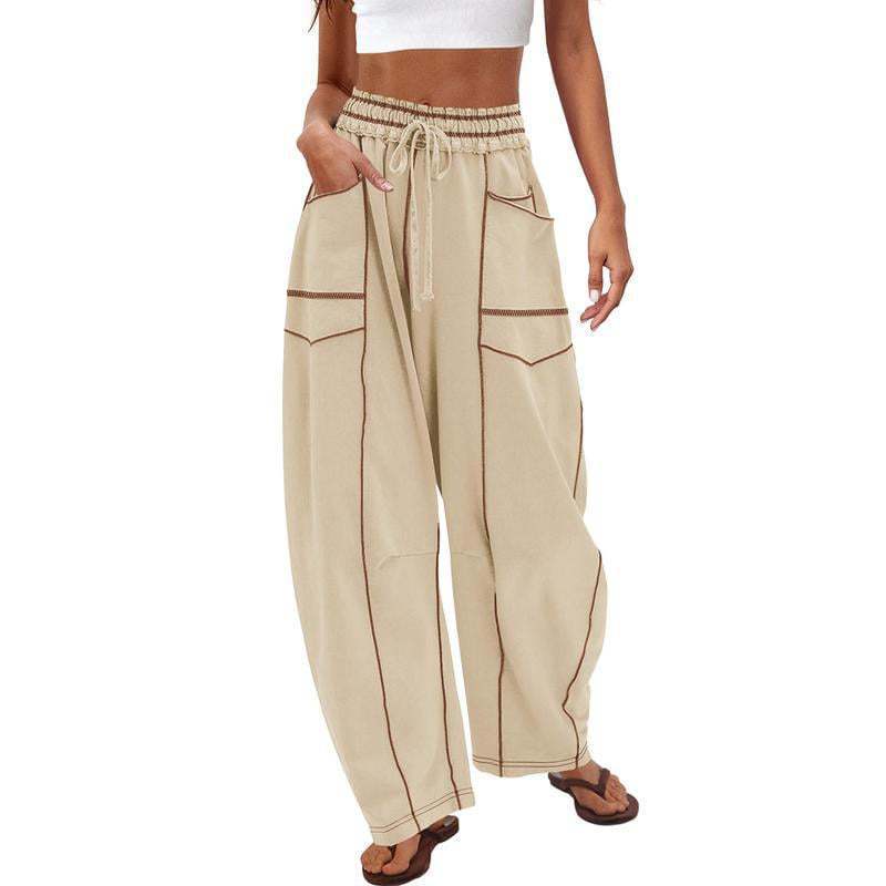 Women's loose wide leg pants casual summer wide leg pants drawstring waist casual pants sanitary pants