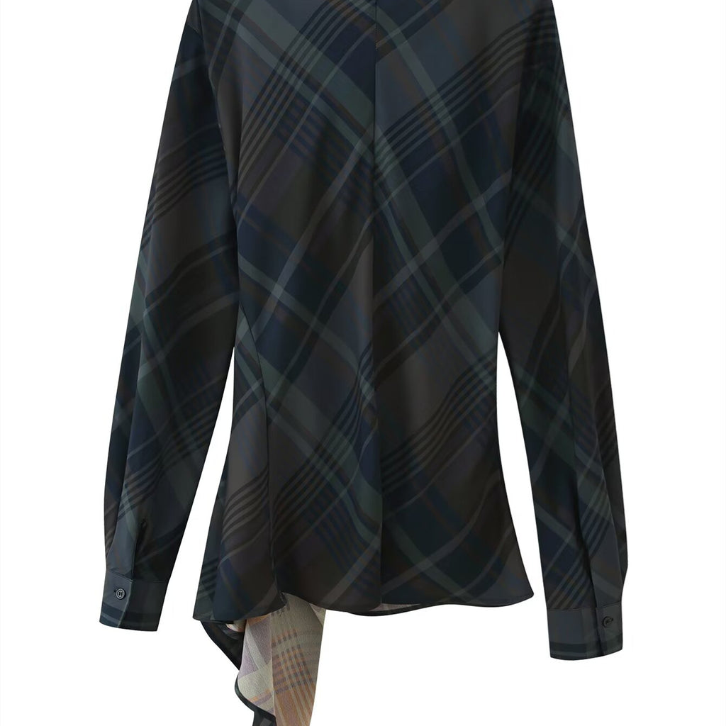 Plaid pleated top+balloon pants
