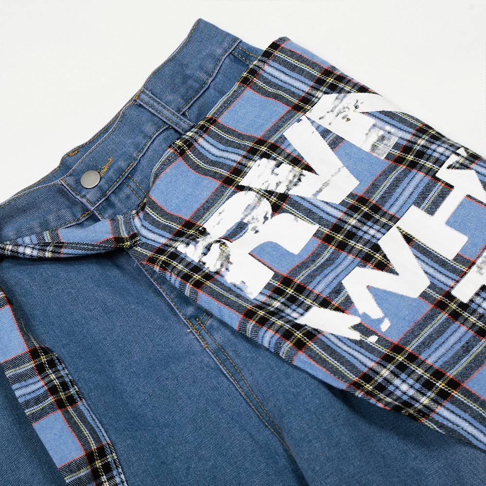 Plaid square towel curved knife jeans