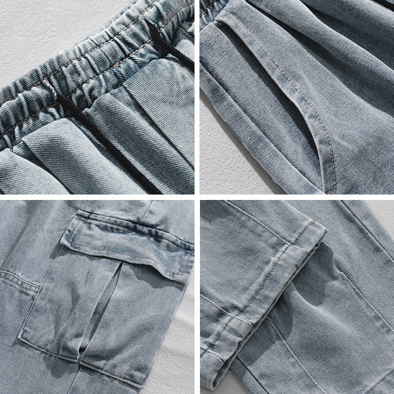 Men's double three-dimensional pocket jeans