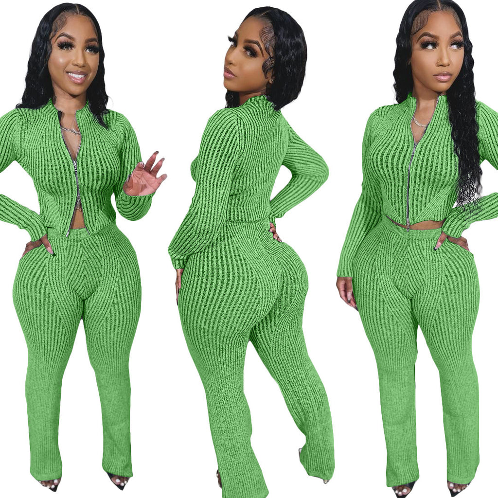 Fashionable Casual Women's Knit Sweater with Two-Way Zipper Urban  Autumn/Winter Outfit Set