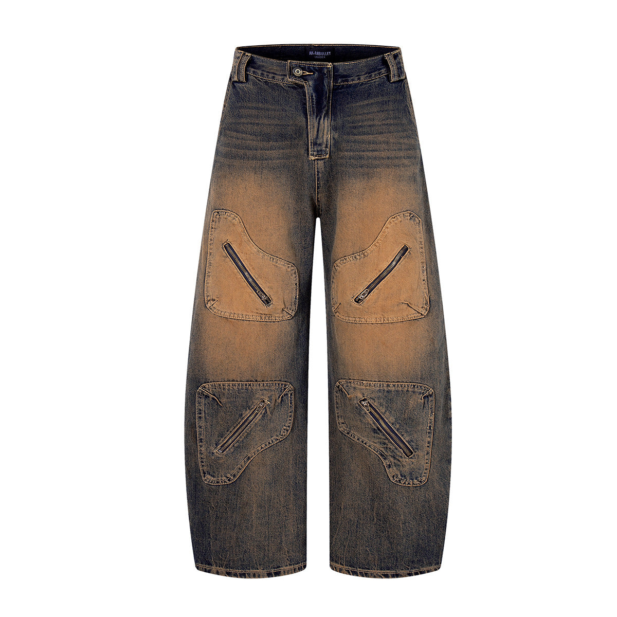 Rust washed denim jeans workwear wide leg pants