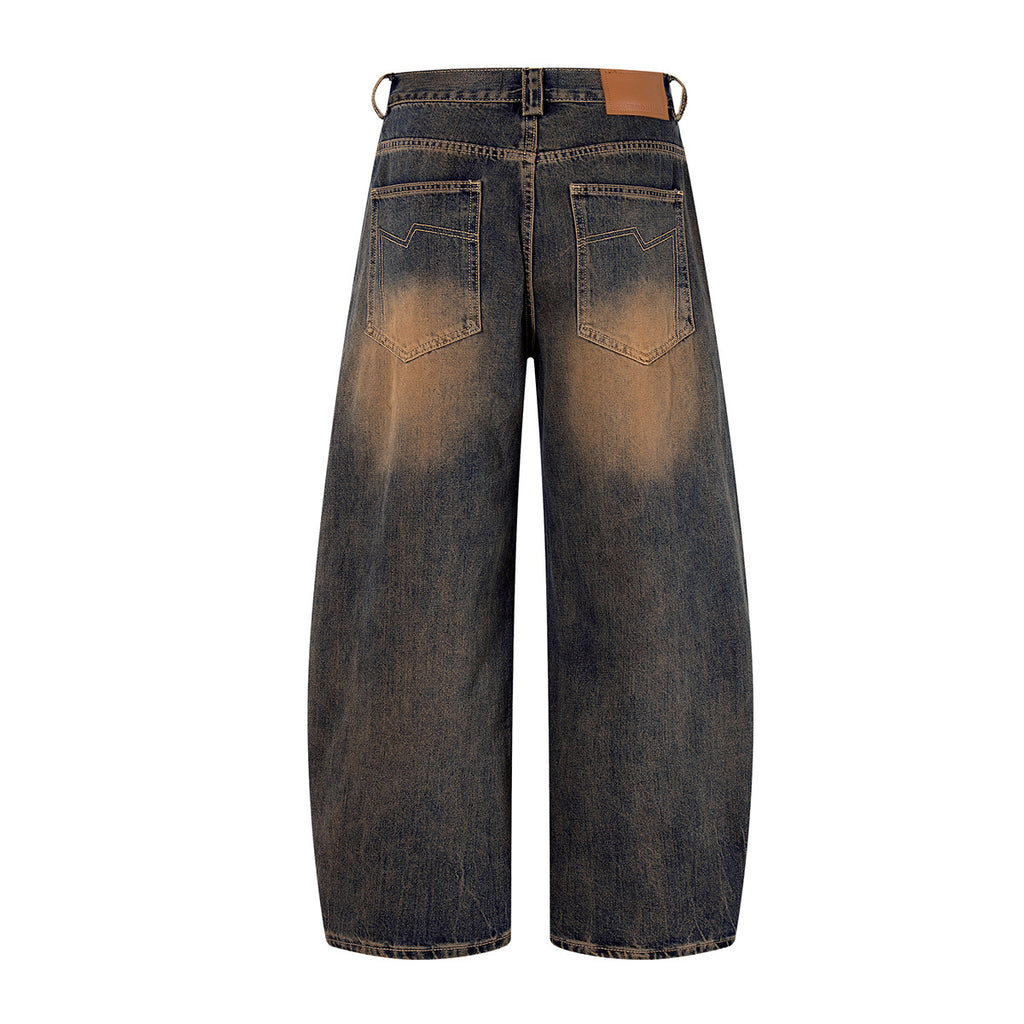 Rust washed denim jeans workwear wide leg pants
